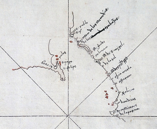 Map of the California peninsula discovered by Hernan Cortes, 1535
