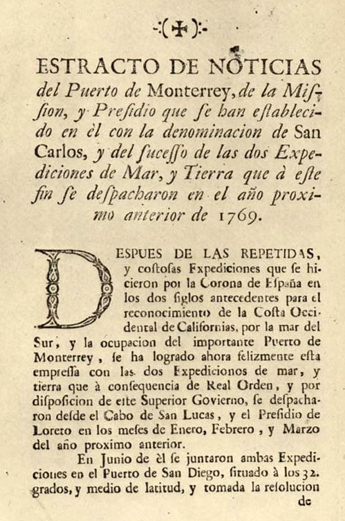 "Estracto de Noticias del Puerto de Monterrey," 1770