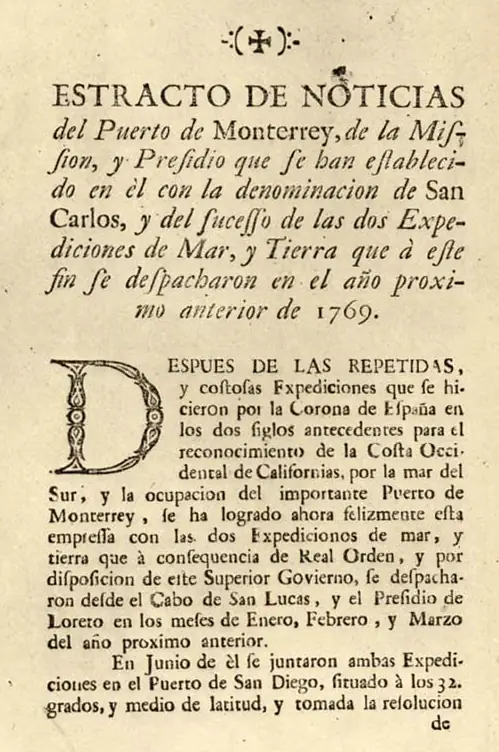&laquo;Estracto de Noticias del Puerto de Monterrey&raquo;, 1770