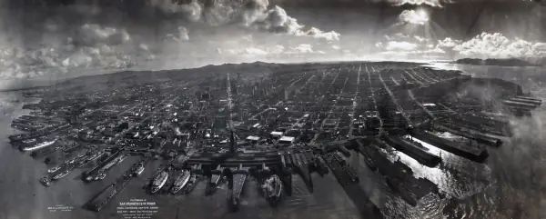 Panorama de San Francisco desde la &laquo;aeronave cautiva&raquo; de Lawrence, 1906