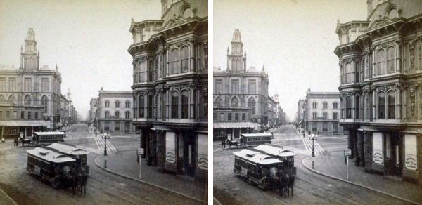 San Francisco's Montgomery Street looking across Market Street from New Montgomery Street, 1872